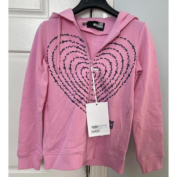MOSCHINO WOMEN LOVE MOSCHINO PINK HOODIE SWEATSHIRT Size 2 (38) NWT